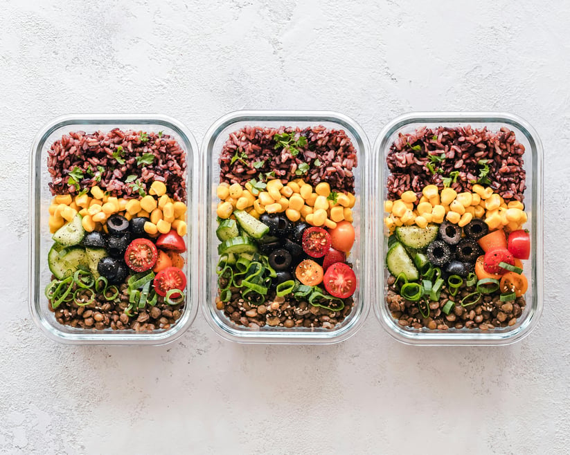 salads in bowls as an example of what to eat before Pilates